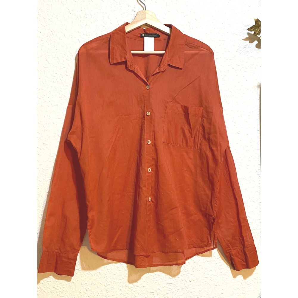 ViX Paula Hermanny Burnt Orange 100% Cotton Button Down Shirt XL Brazil Cover Up